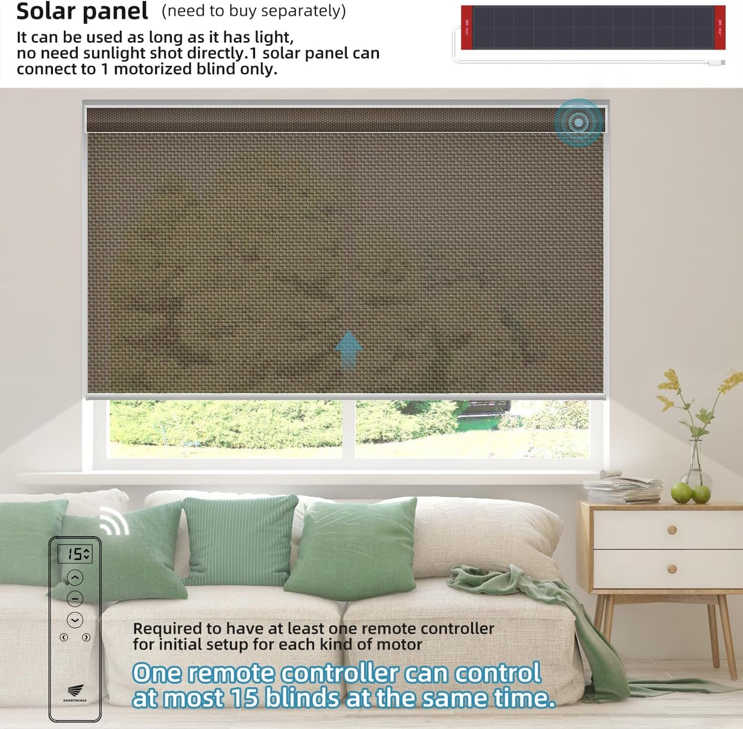 SmartWings Motorized Roller Shades 5% Openness Work with Homekit, Alexa SmartThings Google, Zigbee Motor Smart Blinds for Windows, Cordless Remote Window Shades, Rechargeable, Customized, Chocolate