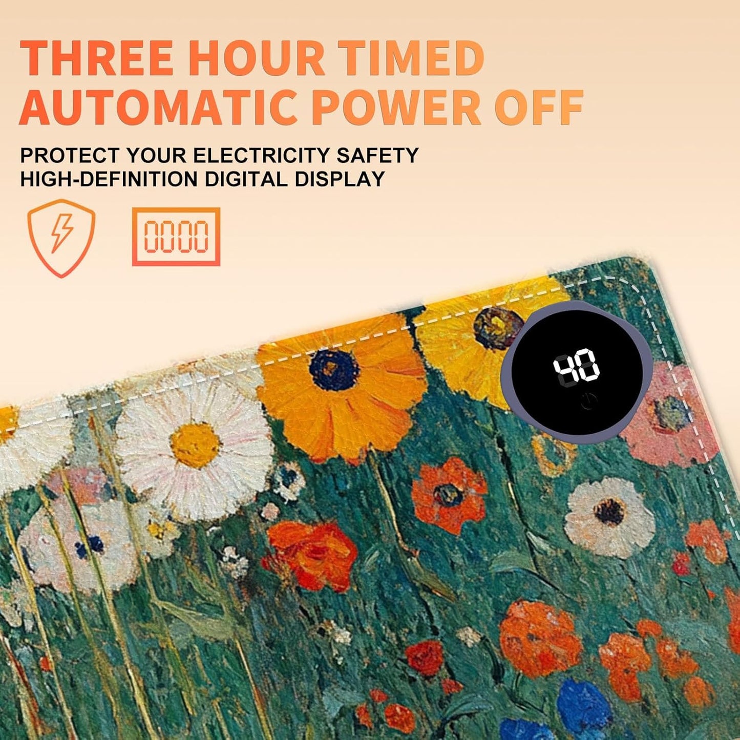 Heated Mouse Pad 31.5x13 in 3-Temp Fast Heating Desk Mat with Auto Timer Warmer for Hands Wrist Pain Relief Waterproof Keyboard Mat for Office, Gaming, Home, Floral Garden