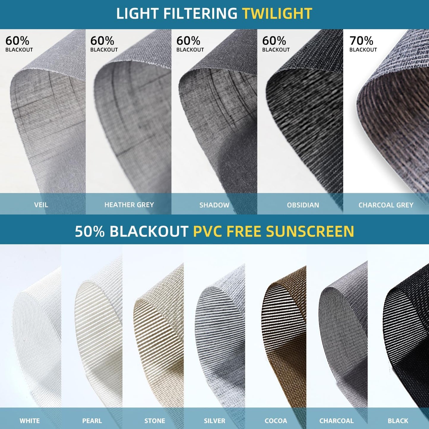 SmartWings Motorized Light Filtering Shades Fabric Sample (30 Colors), 50%/60%/70% Blackout, Custom Size, Rechargeable Battery, Works with Matter/Apple HomeKit, Alexa, Thread/Zigbee, Remote Optional