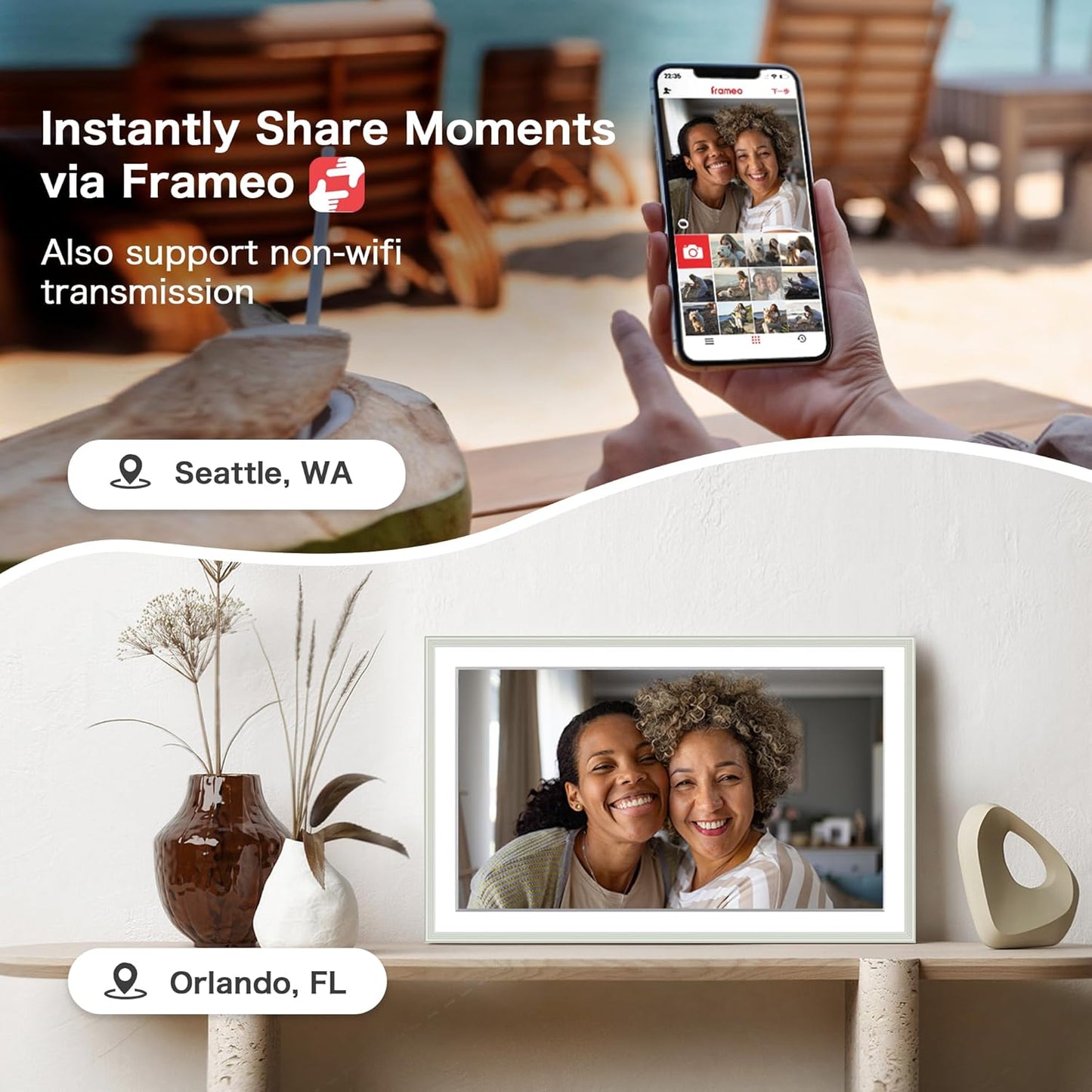 Frameo 15.6 Inch Digital Picture Frame - Large WiFi Electronic Photo Frame with 32GB Storage, 1920x1080 FHD IPS Touch Screen, Wall-Mountable & Tabletop Display, for Women & Mom, Grey
