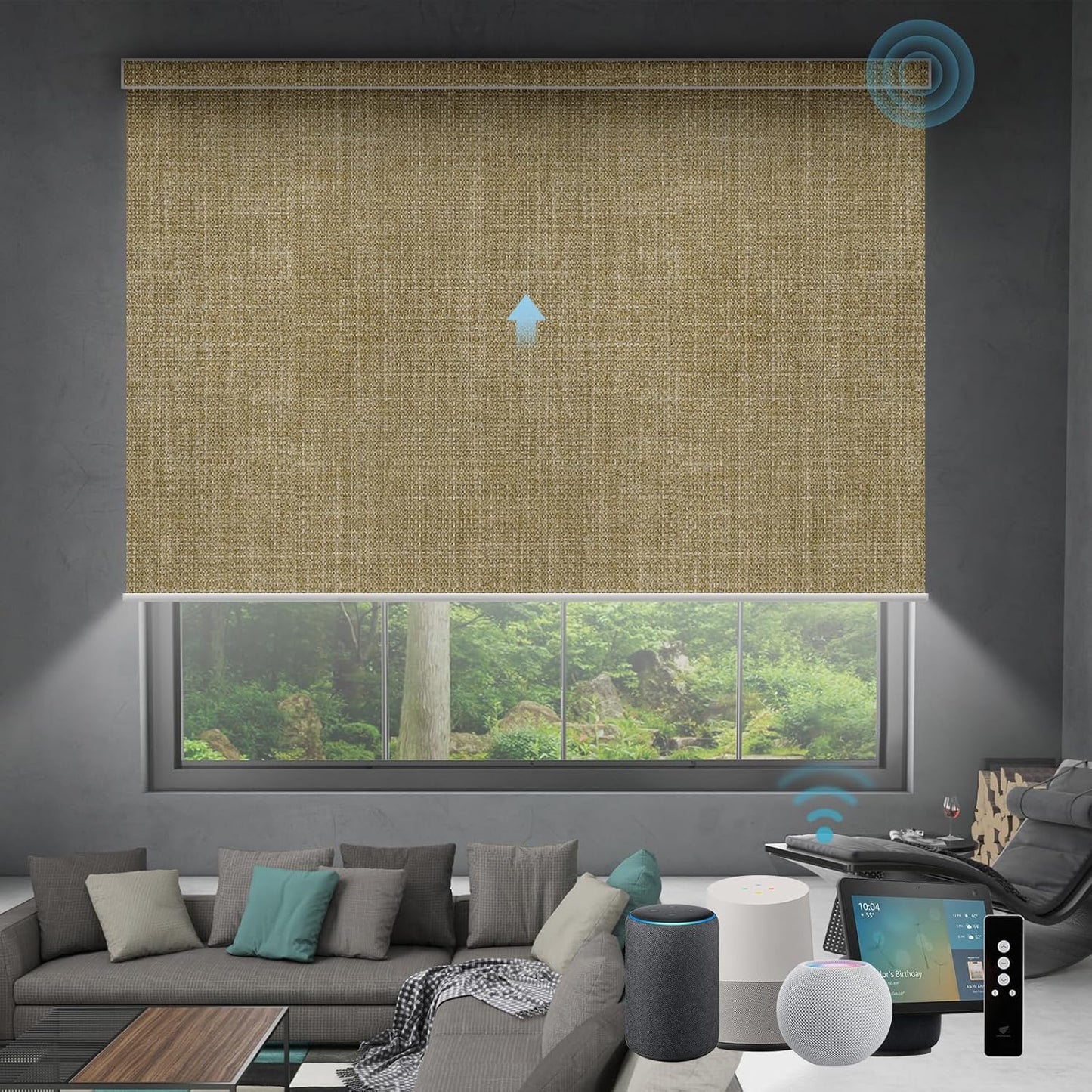 SmartWings Motorized Roller Shades Work with Homekit, 100% Blackout Smart Blinds for Windows, Cordless Remote Control Window Shades, Vigor Wheat, Customized Size