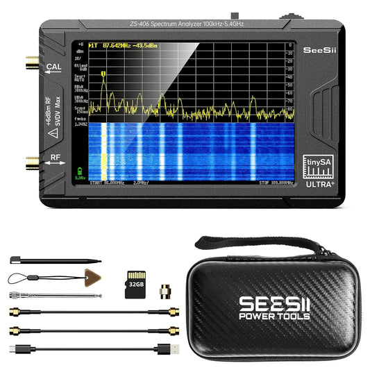 SEESII TinySA Ultra+ ZS406 5.4GHz Spectrum Analyzer with Hard Case: 4 inch Portable RF Test Kit with EVA Waterproof Shockproof Protective Shell for Ham Radio, Field Testing, V0.4.6.1
