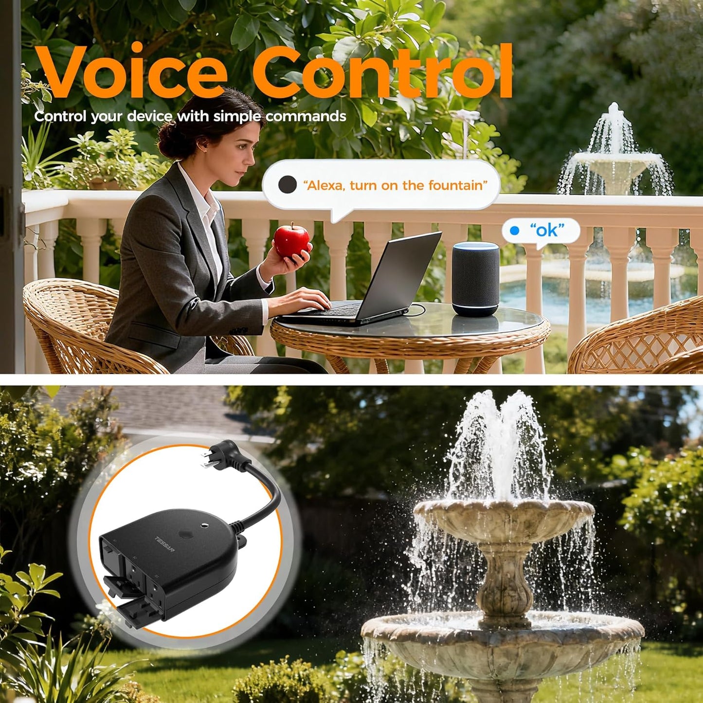 TESSAN Outdoor Smart Plug Waterproof, 2.4GHz WiFi Only, WiFi Smart Outlet with 3 Individual Sockets Compatible with Alexa and Google Home, Remote Control and Timer Function
