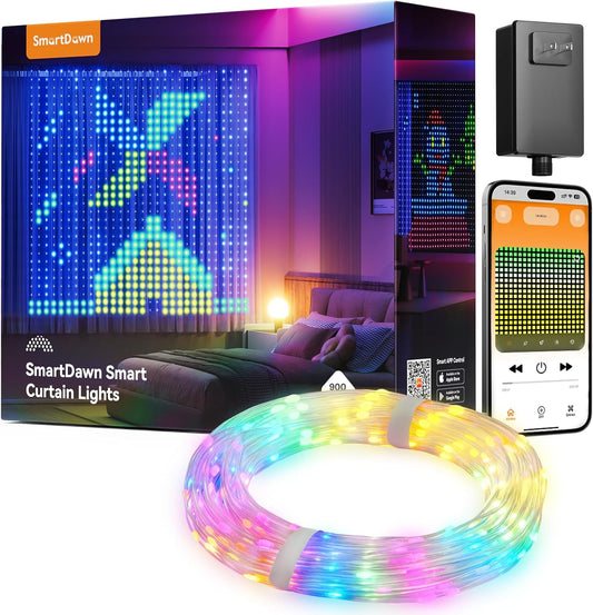 900 RGBIC LEDs Smart Curtain Lights with DIY GIF, 6.6x6.6ft Color Changing Christmas Wall Lights with APP, IP65 Waterproof String Fairy Lights for Indoor Outdoor Bedroom Window Garage