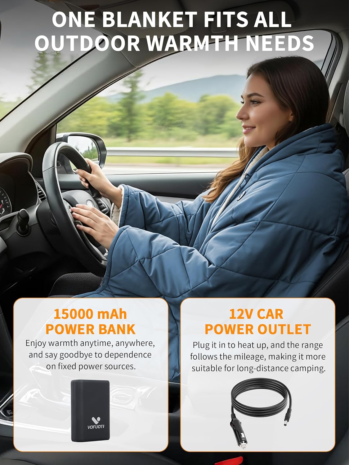 Heated Blanket Battery Operated,12V Heated Shawl Throw Blanket,Cordless heating pad with 15000 battery,Wearable Heated Blanket,Sherpa Lining,3 Heating Set for Car,Camping,Backpacking,Hiking,Travel