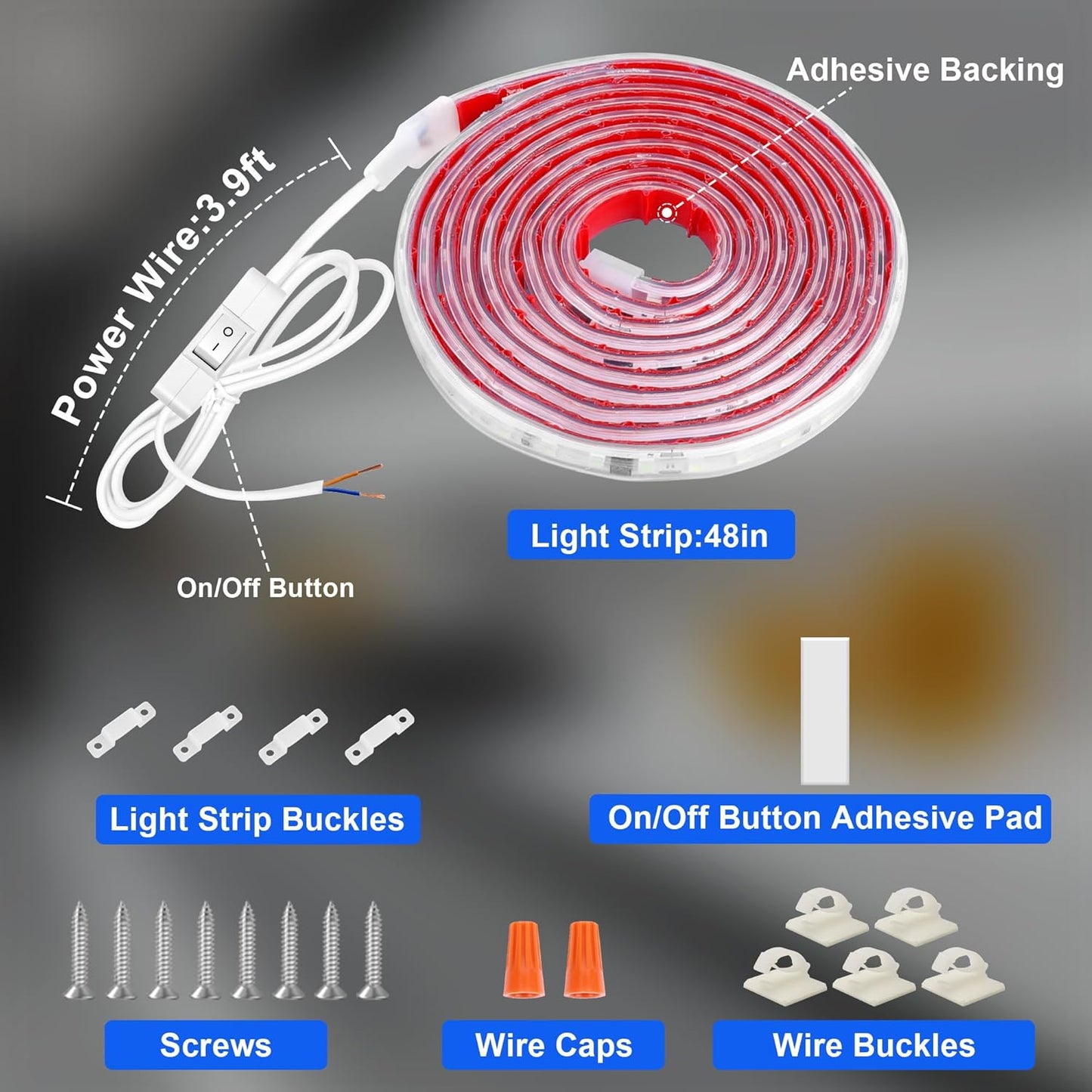 maylit Under Cabinet LED Strip Lighting Hardwired 48in, Ultra Bright Small LED Light Bar, 6000K Cool White, 110V-120V Wired Lights for Kitchen Cabinet, Counter, Workbench, Desk, Closet, Shelf, Indoor