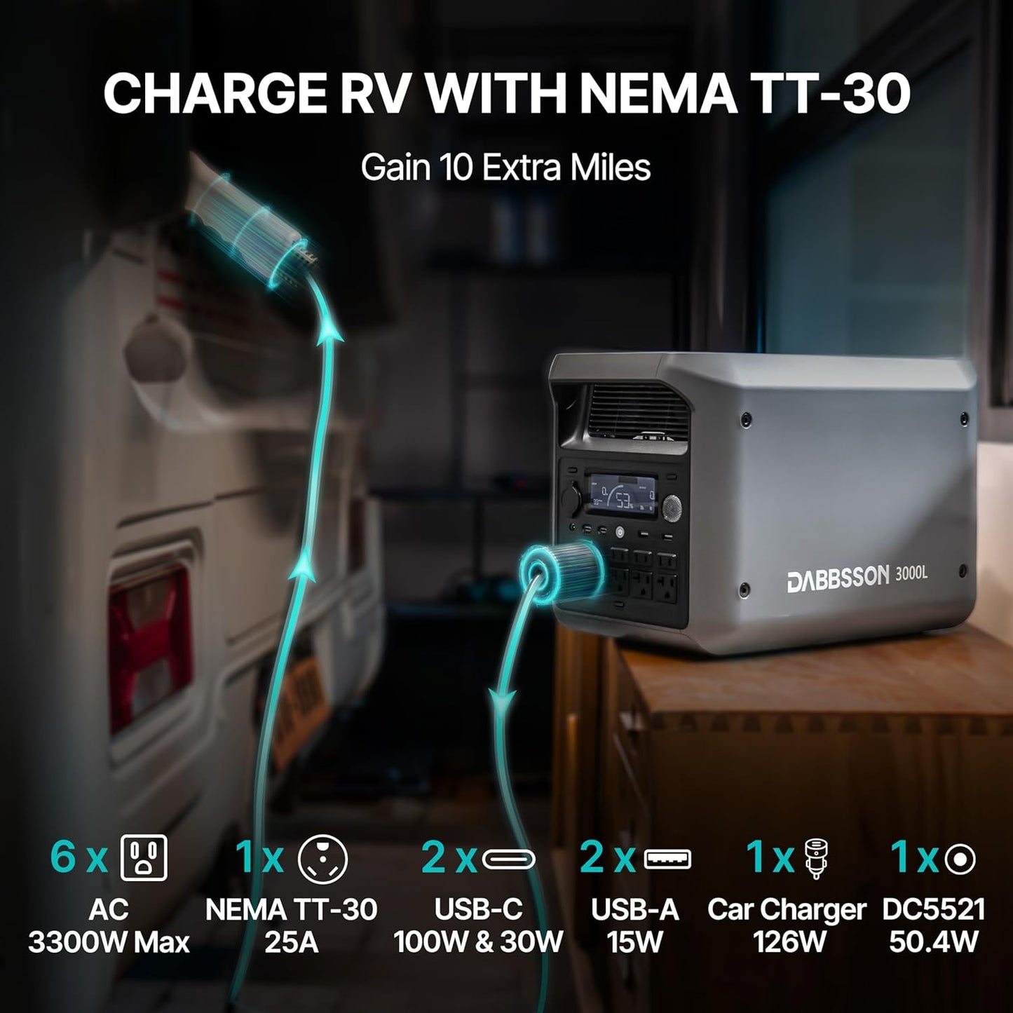 DABBSSON 3072Wh Solar Generator with 210W Solar Panel, Semi-Solid LiFePO4, 3000W AC Output×6,TT-30×1 for Charging RV,P-Boost 3600W,Lightweight,1.3X Runtime,3000L Power Station for Camping Home Backup