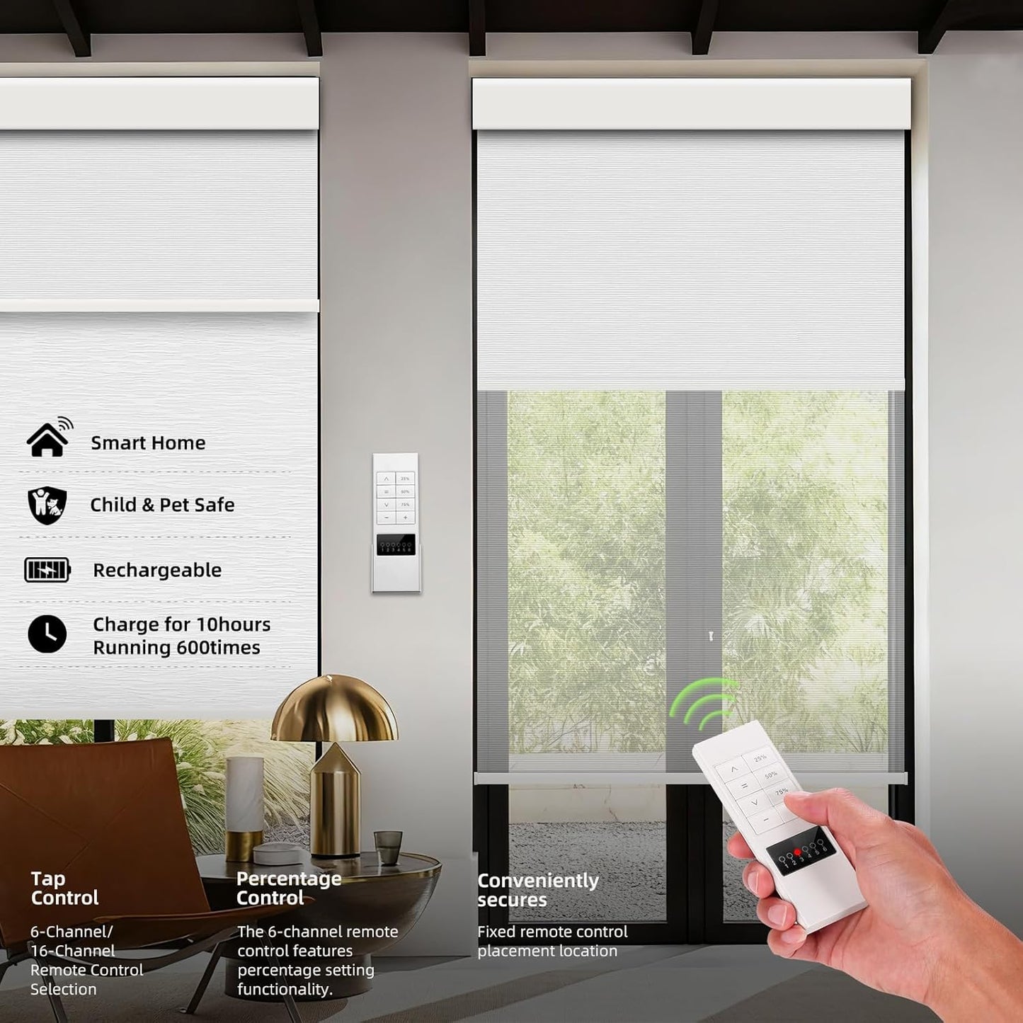 ZSTARR Motorized Day and Night Dual Smart Blind for Window with Valance Rechargeable Motor,Blackout Roller Shade Custom Size,with Valance Suitable for Home,Office (Full Blackout White)