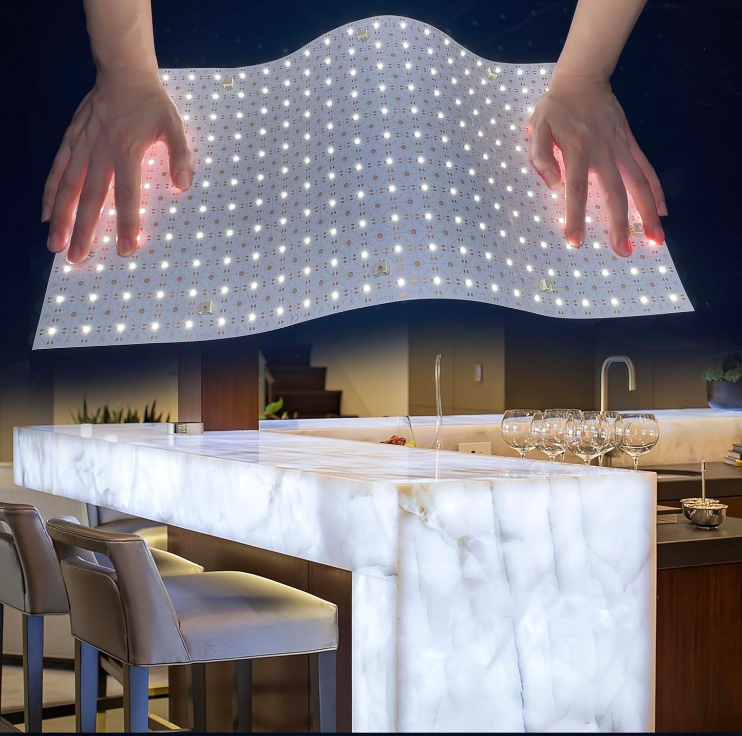 12-Pack LED Backlight Sheet 24V 36W 6000K White, 19.3X9.6 inches Each Unit, Dimmable Flexible LED Panel Sheet for Backlit Translucent Stone/Marble/Onyx/Quartz Countertops Walls