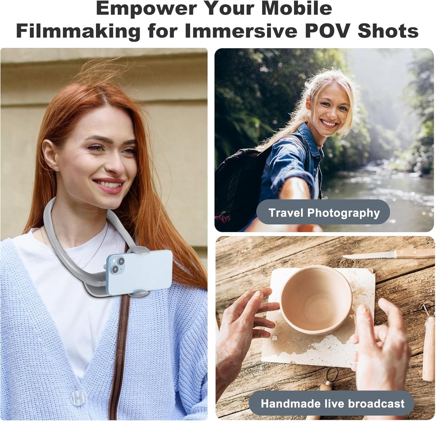 Cell Phone Stand, Neck Cell Phone Holder for Bed, Hand Free POV/Vlog Selfie Phone Neck Holder for Recording, Universal Multi-Functional Flexible Phone Stand for 4.7''-6.7'' Phone