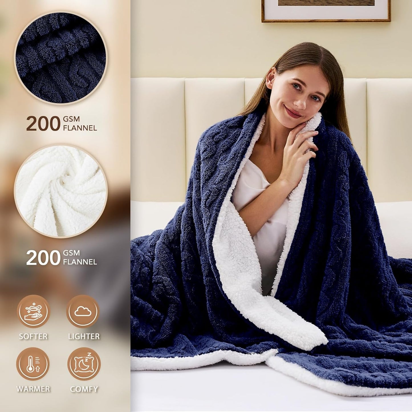 Homemate Electric Heated Blanket Full - 72"x84" Heating Bed Blankets Throw with 10 Heating Levels 8 Hours Auto Off Fast Heating Over-Heated Protection Ultra Soft Warm Flannel ETL Certified