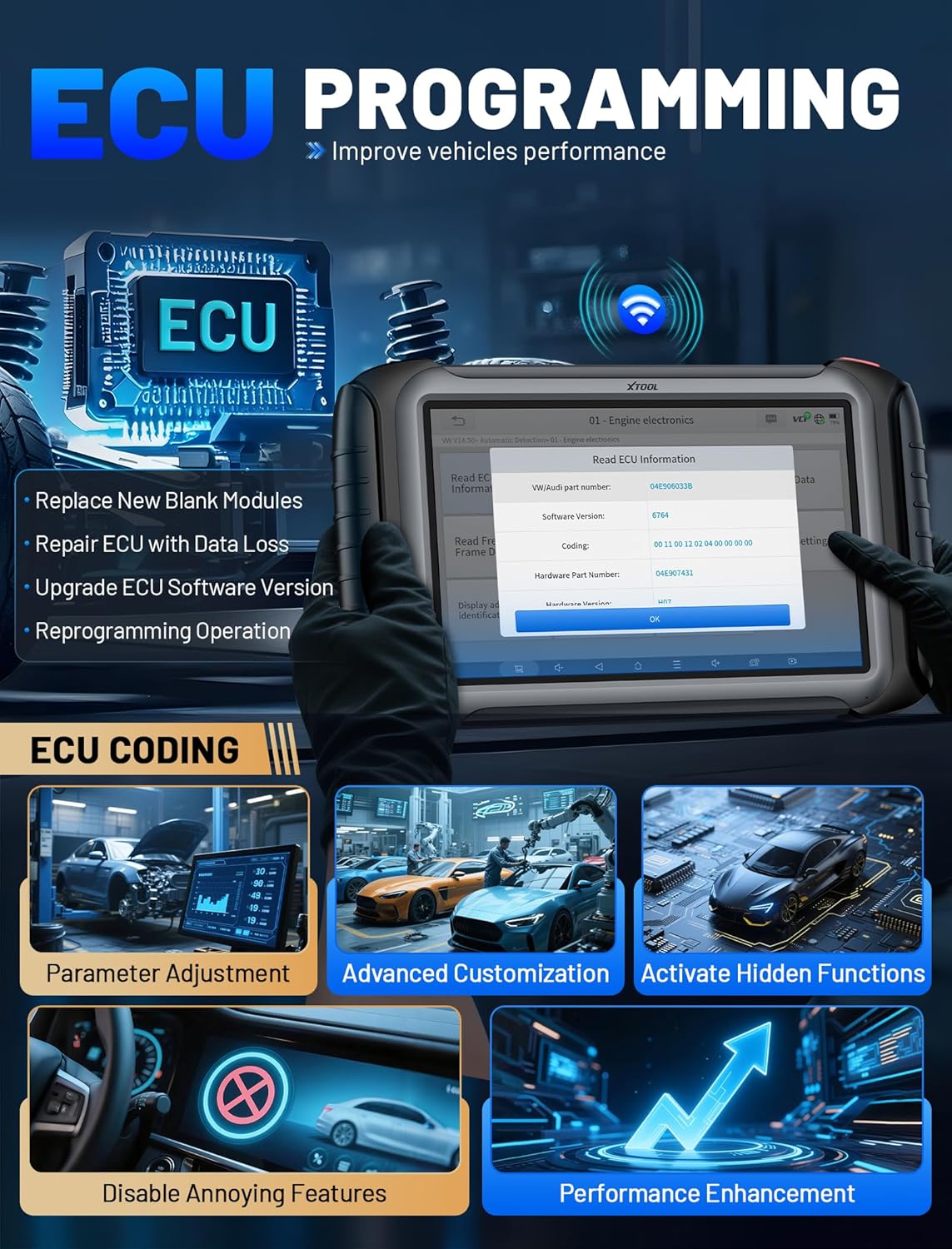 XTOOL IP919 PRO Scan Tool, ECU Pr0 gramming Car OBD2 Scanner with Topology Mapping, Upgrade of D9S PRO, 51+ Resets, ECU C 0ding, FCA/CAN FD/DoIP, Automotive Bidirectional Scan Tool with 3-Year Updates