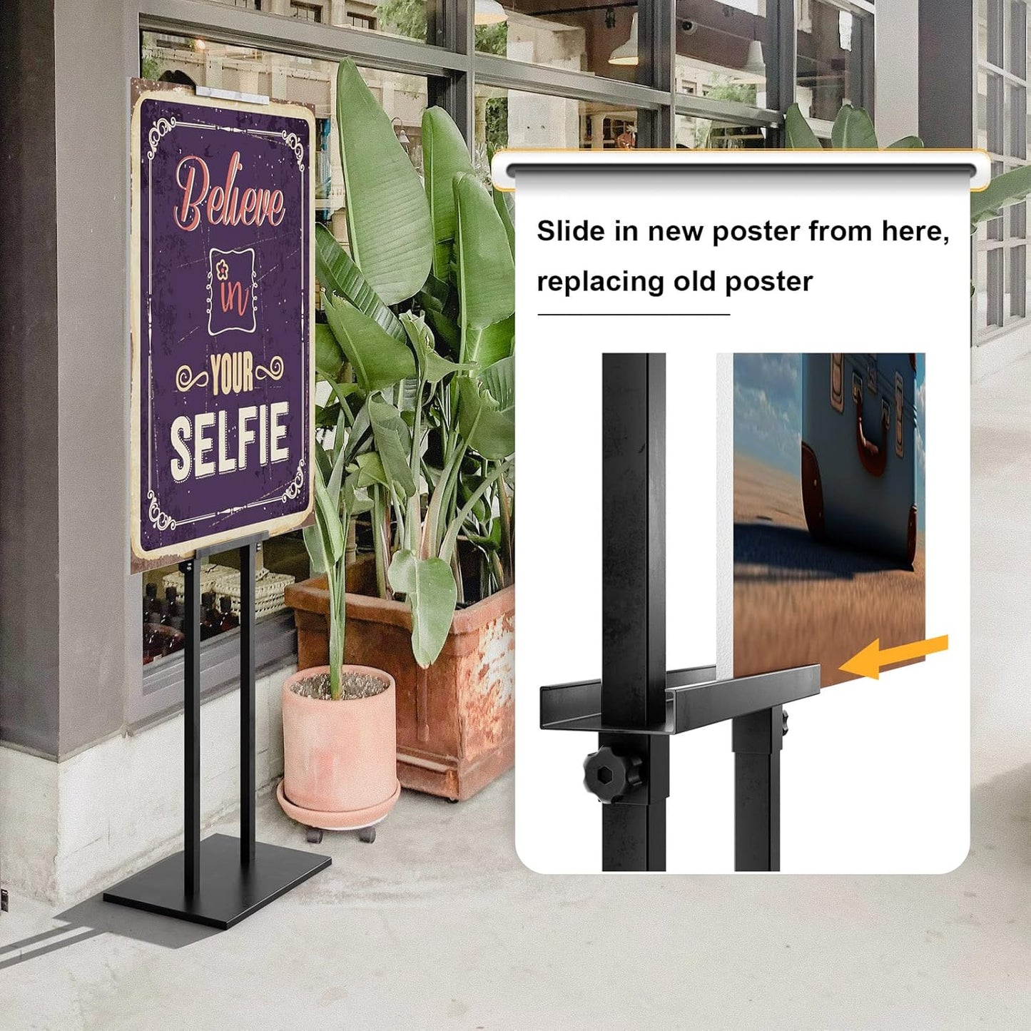 2Pack Sign Holder Stand,Display Stand,Heavy Duty Adjustable Pedestal Sign Stand Up to 75 inch,Double-Sided for Board & Foam Sign,Sign Stand with Base,Fit Wedding,Restaurant or Business etc(Poster not Included)