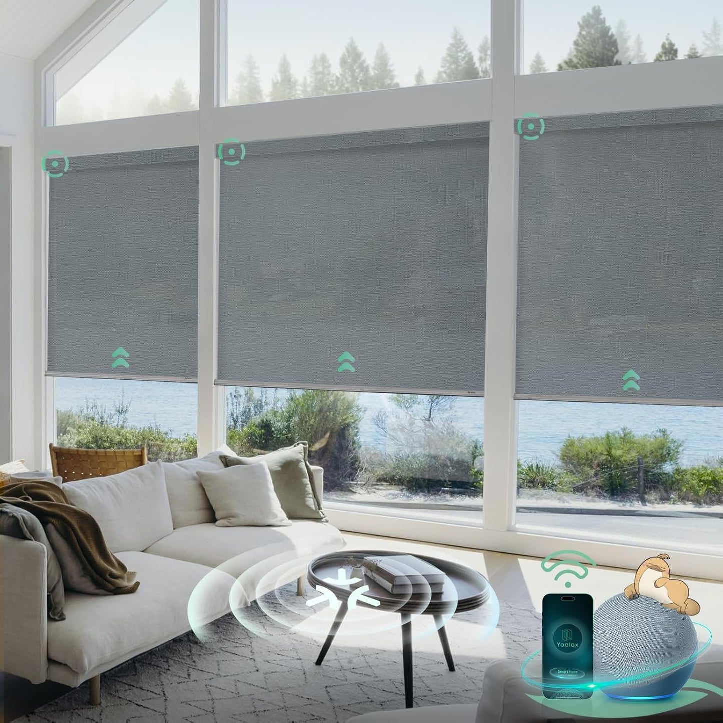 Yoolax Smart Blinds, Motorized Matter Solar Shades Flame Resistat Automatic Blinds for Windows Motorized Shades Compatible with Alexa, Google Home, Homekit(Solar-3% Openness Twilight Gray)