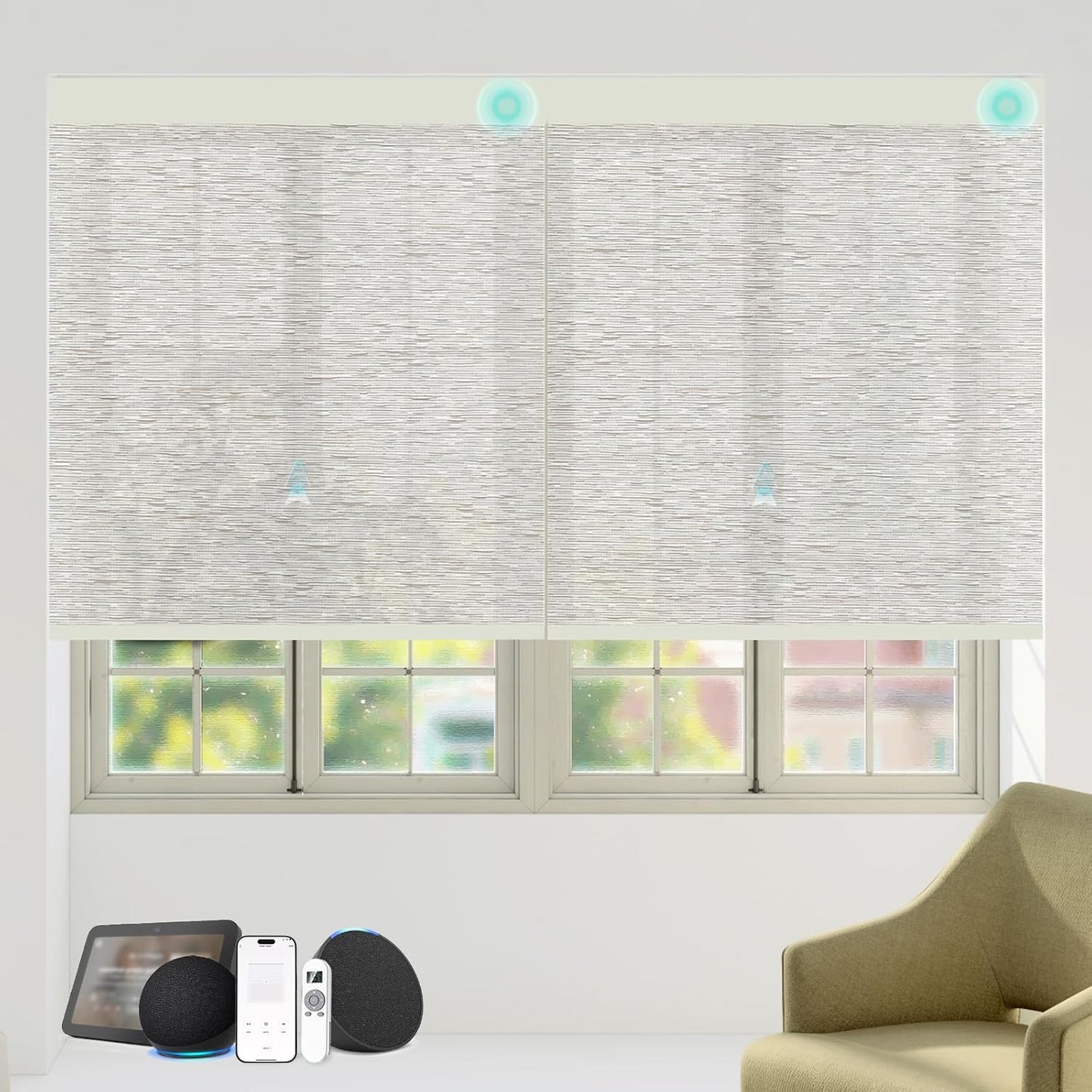 Motorized Blinds with Remote Custom Size Blackout Smart Roller Shades Compatible with Alexa Google, Electric Blinds for Windows