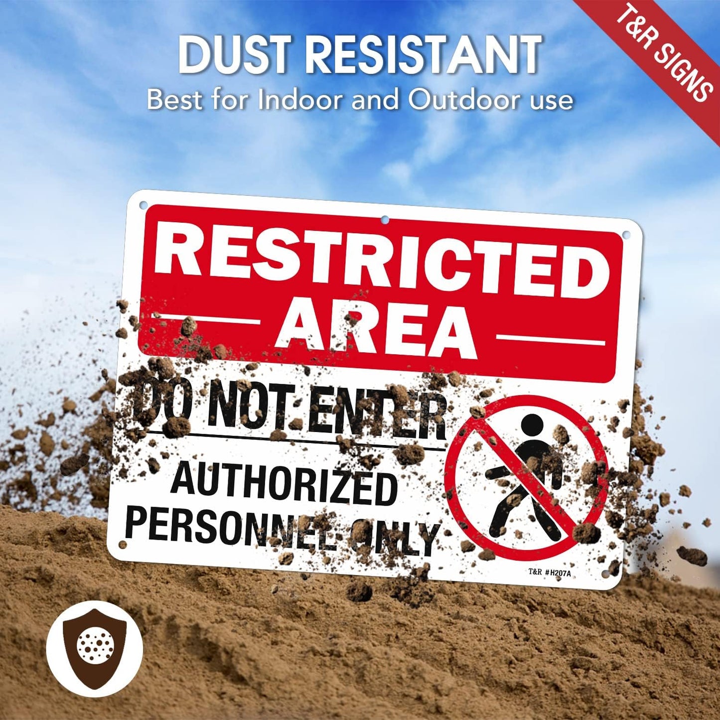 T&R Large Restricted Area Do Not Enter Authorized Personnel Only Sign - 4 Pack - 14 x 10 Inches Rust Free .040 Aluminum - UV Protected, Waterproof, Weatherproof and Fade Resistant - 6 Pre-drilled Holes