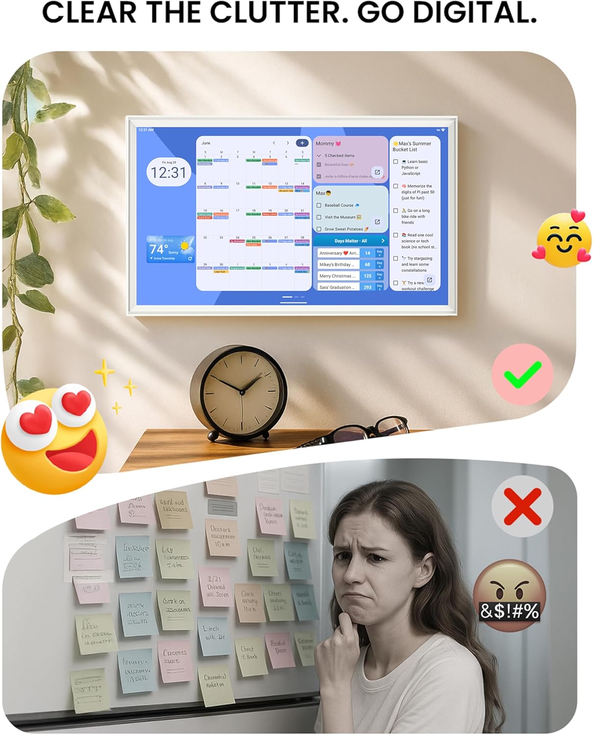 32 Inch Digital Planner Wall Planner Touch Screen Chore Chart Syncs All Android Tablet Apps To Do List Notepad Electronic Smart Calendar Digital for Family Meal Planner Support Via App Store Wall Mount White (White, 32 Inch)