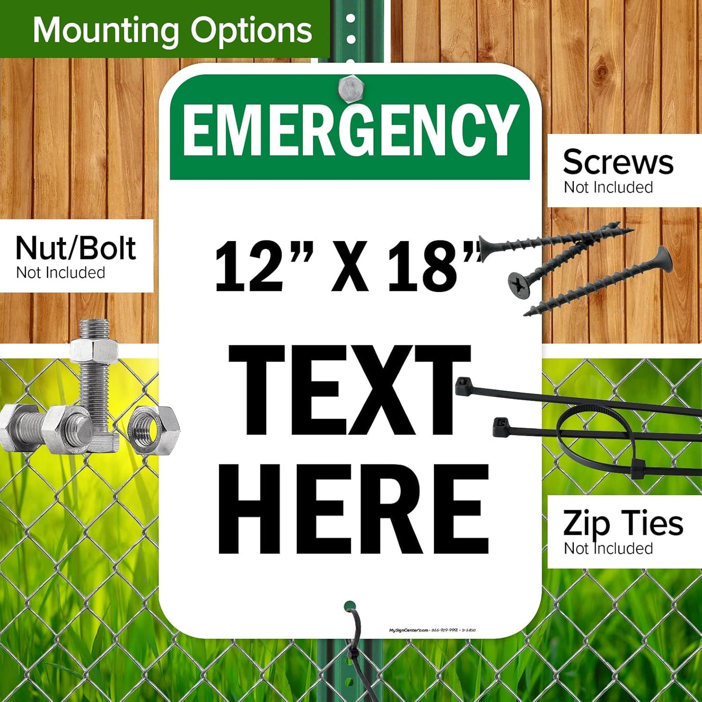 Custom Emergency Sign, OSHA Sign, 12x18 Inches, Rust Free .063 Aluminum, Fade Resistant, Made in USA by My Sign Center