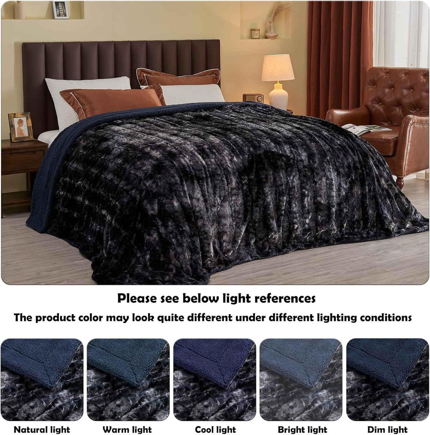 NEWCOSPLAY Super Soft Faux Fur Throw Blanket for Couch Tie-dye Black Sherpa Fuzzy Plush Warm Blanket for Sofa Bed (Tie-dye Black, Throw(40"x50"))