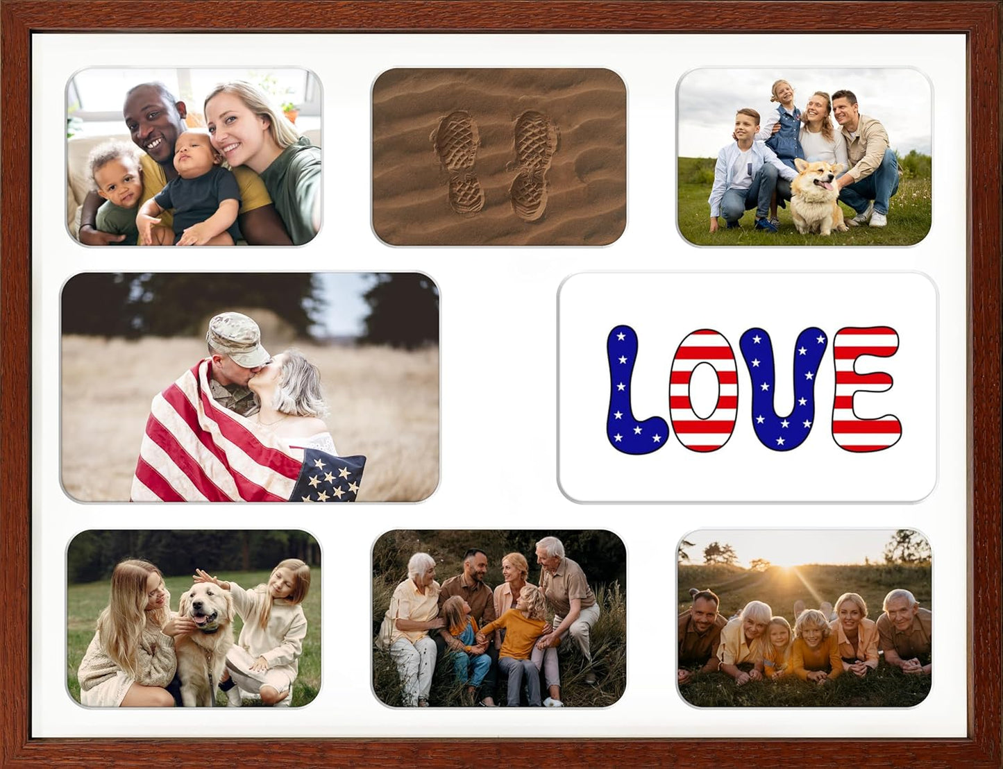 iHery Standard 12x16in Natural OAK Wood Picture Frames Collage For Wall Decor, Walnut Color Includes 3 Mats (Heart, 4x6/5x7 Multi-Opening, 8.5x11) DIY Gallery Photo Display Mom Birthday Gift 1Pack