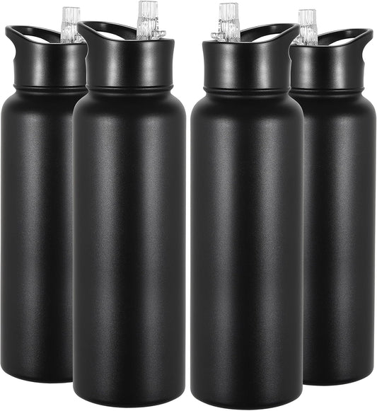 VEGOND 40 oz Insulated Water Bottle Bulk Stainless Steel Metal Water Bottles with Leak Proof Straw Lid & Spout Lid, Wide Mouth Double Walled Vacuum Travel Sports Bottle, 4 Pack