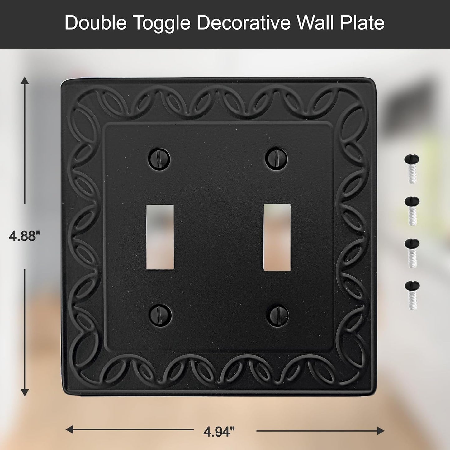 Double Toggle Light Switch Cover NovaBloom Metal Wall Plate, 2-Pack Black 2 Gang, Light Switch Cover Decorative Wallplate, Durable