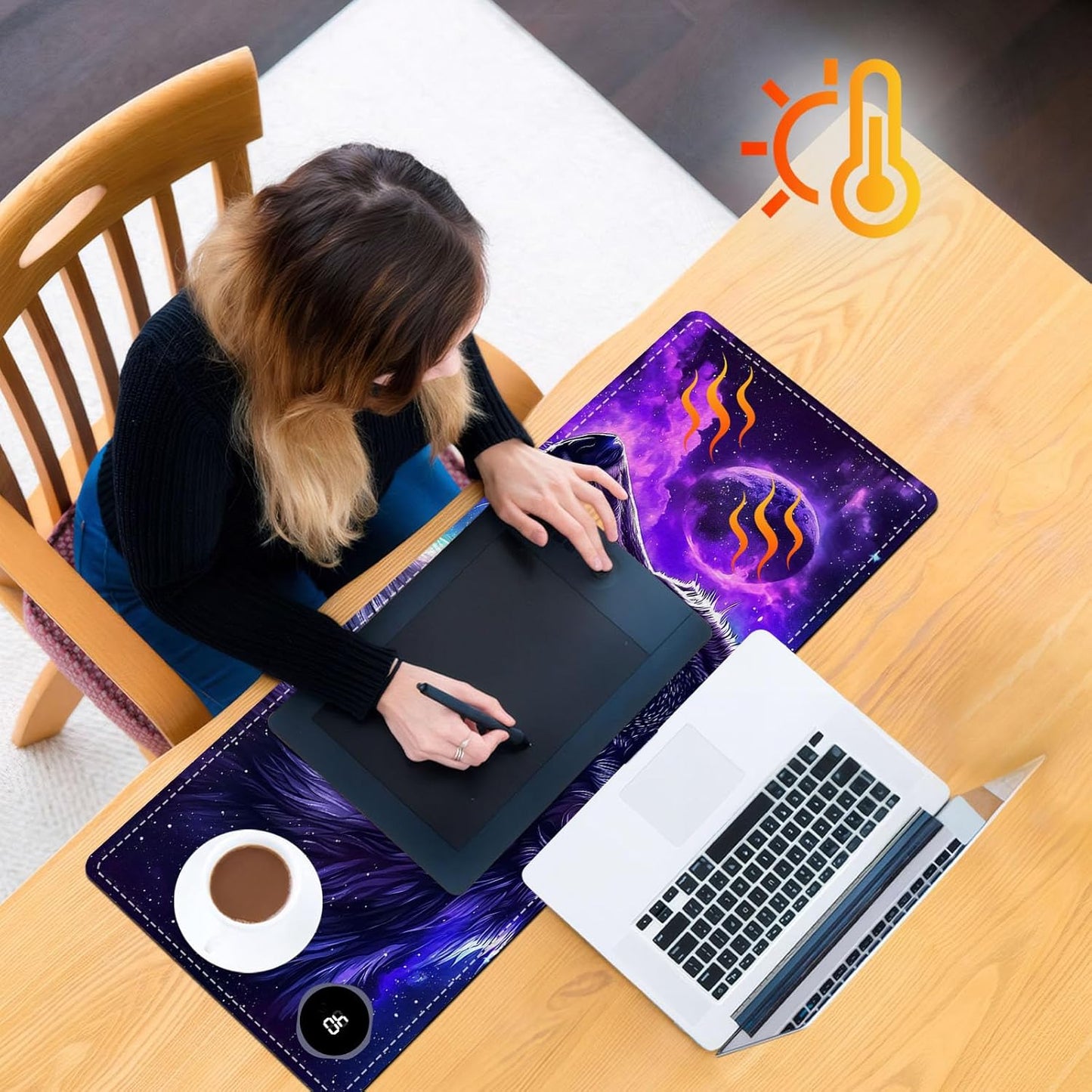 Heated Mouse Pad, Warm Desk Pad, Keyboard Mat 31.5 x 13 Inch Large Size Intelligent Fast Heating, 3 Speed Adjustable, Timed Auto Power Off for Game Office Home,Galaxy Wolf