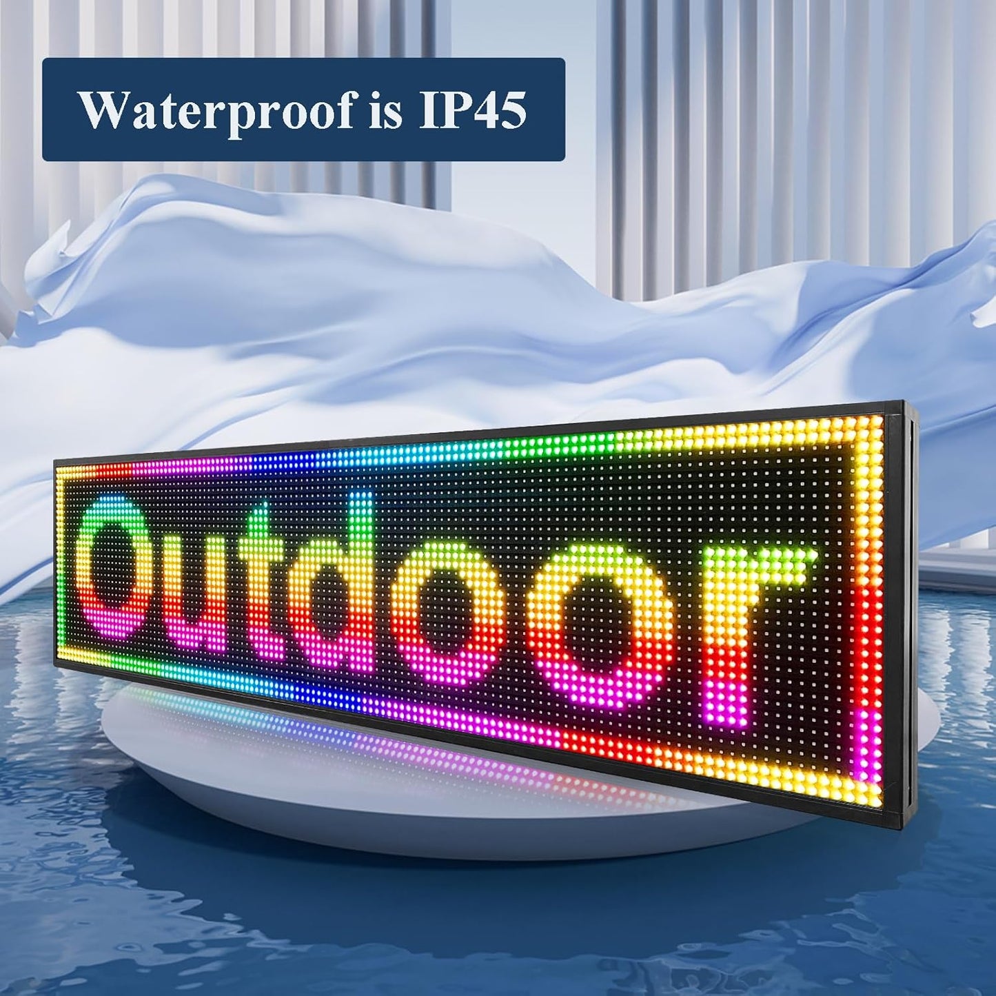 P10 Outdoor Led Sign 52”x14” RGB Full Color WiFi Programmable Bright LED Scrolling Message Display Board, Perfect Solution for Advertising