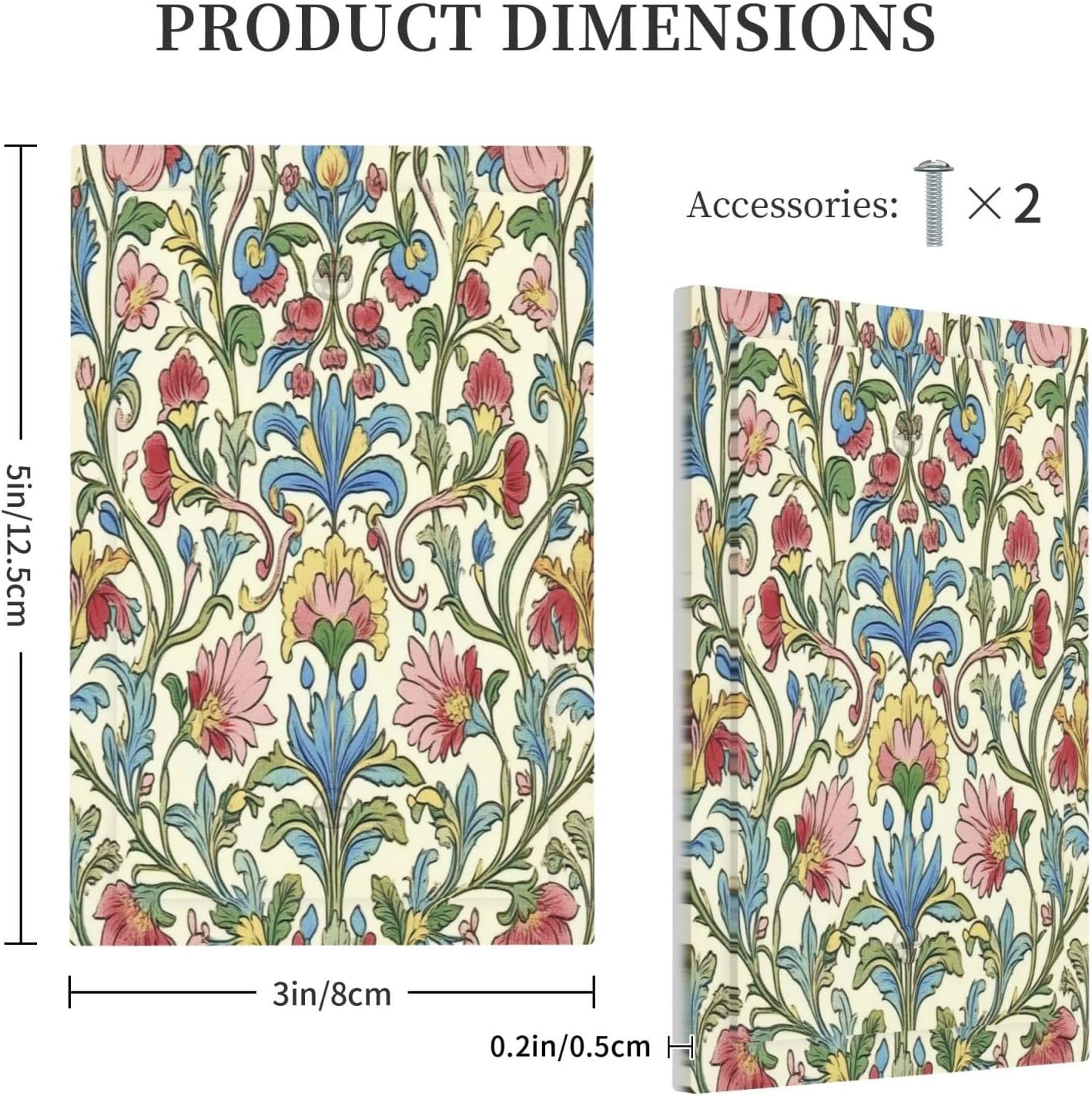 Light Switch Cover Plate Boho Red Floral Morris Plant Leaves 1 Gang No Device Blank Electrical Wall Plates Faceplate Decorative Switch Plate For Farmhouse Cabin Decor
