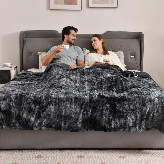 Bearhug Heated Blanket Full Size 77"x 84", Marble Black Electric Blanket, Reversible Faux Fur & Sherpa, 10 Heating Levels & 1-12H Auto Off, Over-Heat Protect, ETL, Washable Heated Blanket