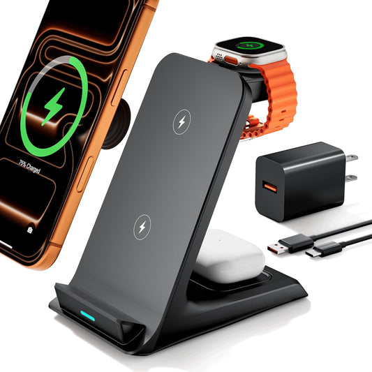 Wireless Charger for Thick Cases of 10MM/Otterbox/Popsocket Compatible, 3 in 1 Charging Dock for iPhone 17 16 15 14 13 Pro Max, Charging Station for Multiple Devices for Apple Watch/AirPods