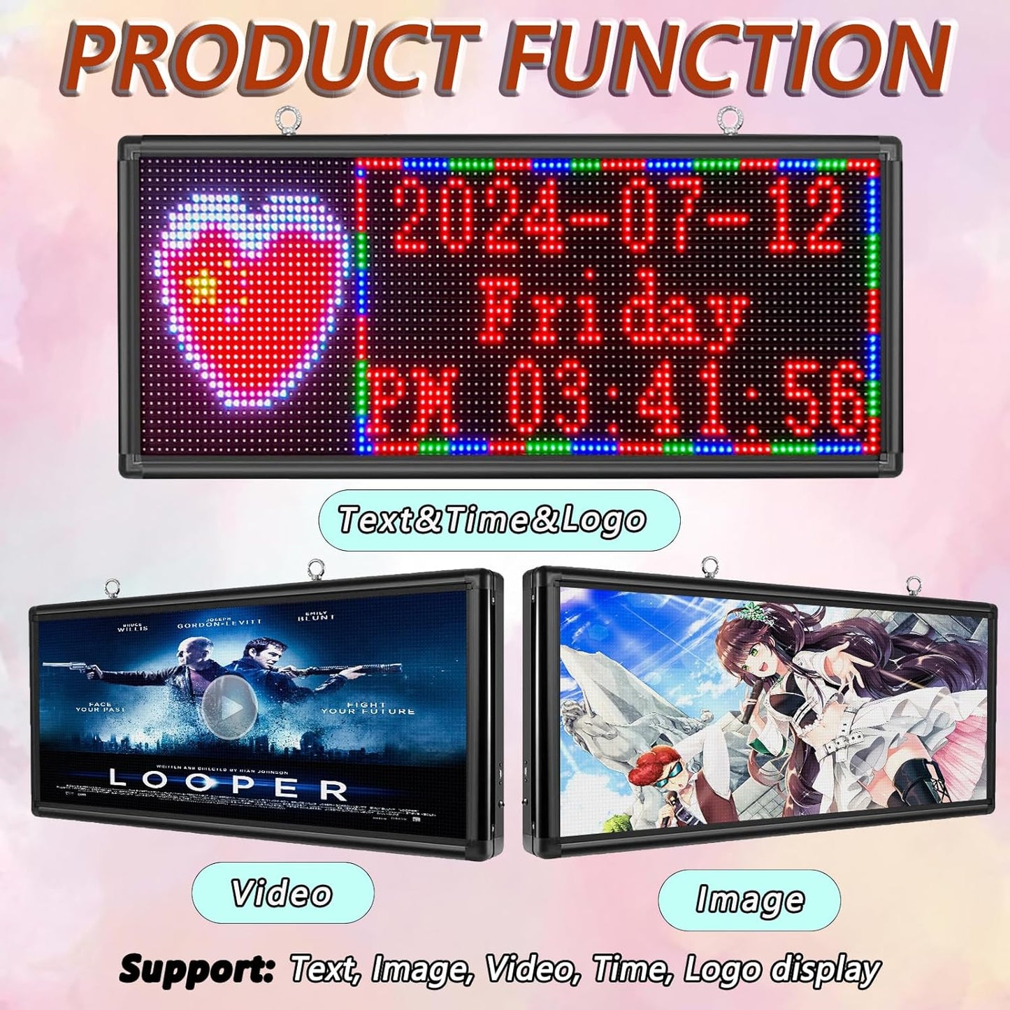 P6 40″ × 18″ Wi‑Fi Programmable Outdoor Full‑Color LED Sign – Waterproof, Easy to Use, Supports Text, Images & Video Advertising