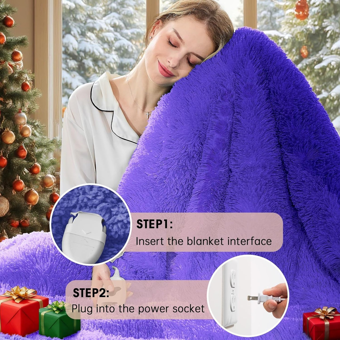 Heated Electric Blanket Throw,Warm Winter Birthday Gifts for Women Her Grandma-Faux Fur with Soft Sherpa,10 Heat Settings,5 Time Settings with Fast Heating, 50x60, Sunset Purple