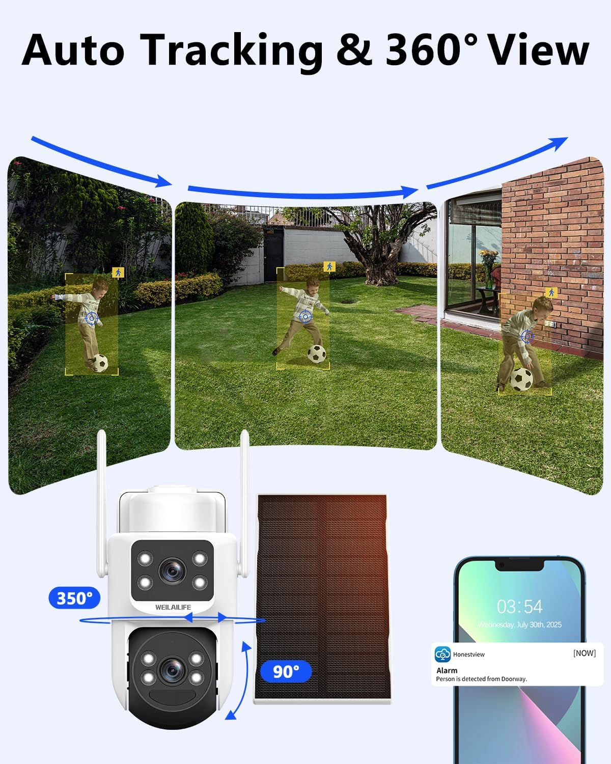 【All-in-One Security System】 Security Cameras Wireless Outdoor, WiFi Home Video Surveillance Systems, Solar Powered PTZ Security Camera System DVR Kits