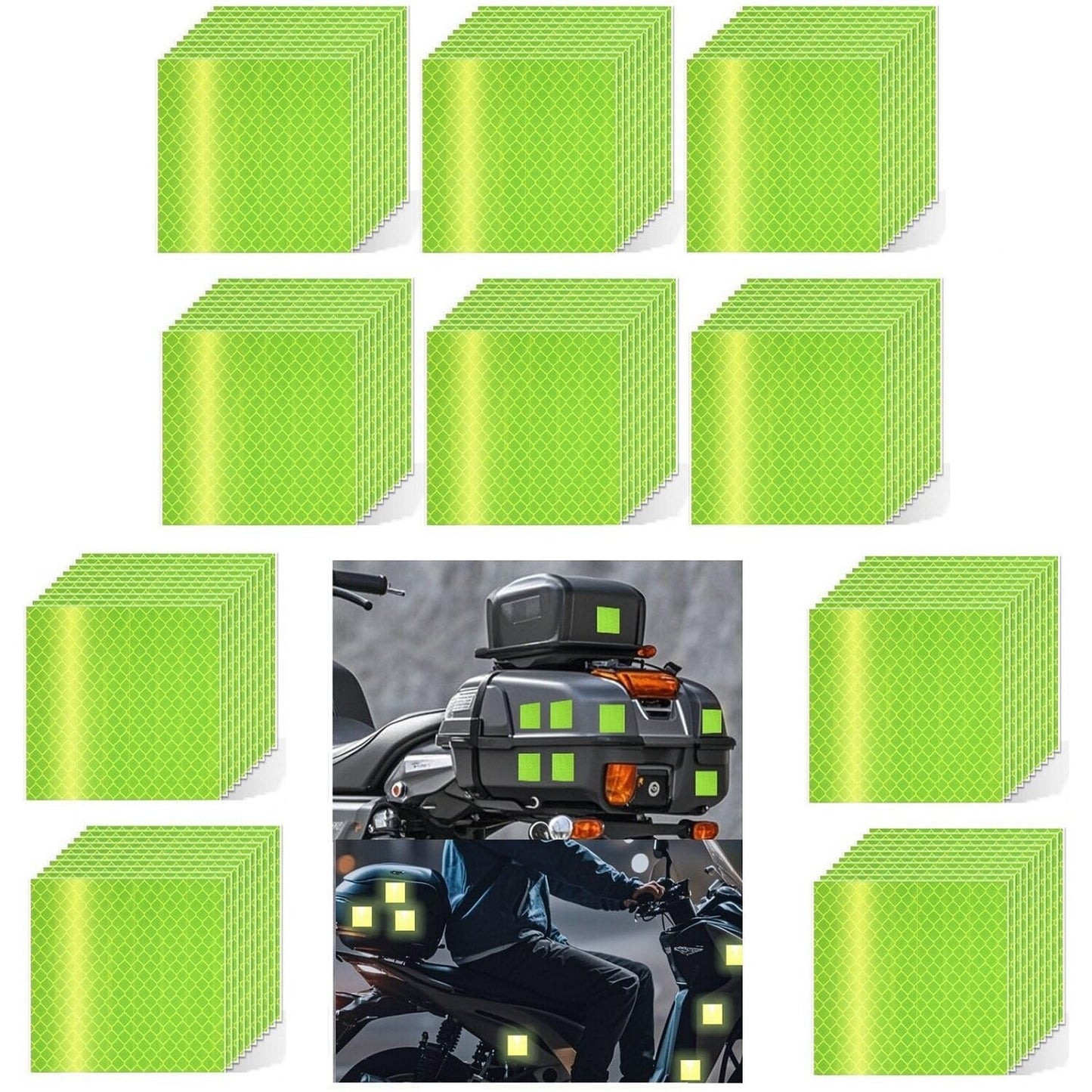Non Fading Fluorescent Yellow Reflective Stickers 2 inch X 2 inch, Outdoor Waterproof High Visibility Safety Adhesive Reflector (100 Pcs)