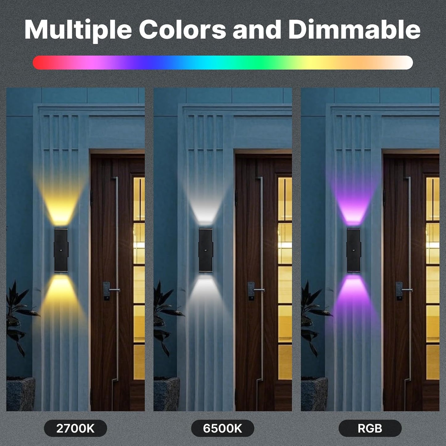 Outdoor Wall Lights 1 Pack, RGBCW Exterior Lighting Sconce,2700K-6500K Dimmable Smart Porch Lights Outdoor for House Patio Garage, Compatible with Alexa/Google Assistant, Bulb Included