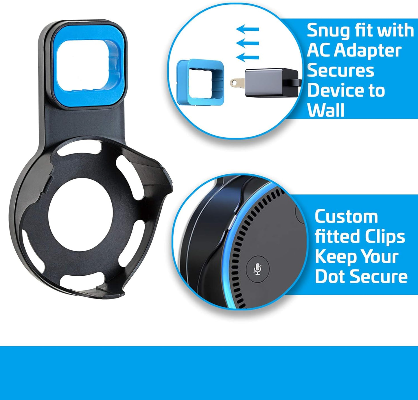 Coby Wall Mount for Echo Dot 2nd Generation, Smart Speaker Holder with Built-in Cable Management, 7.75" USB Charging Cable, Space-Saving Alexa Mount for Kitchen, Bedroom, Office, Bathroom