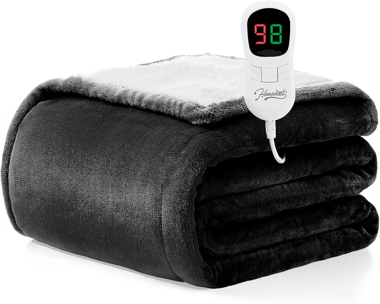 Homemate Electric Heated Blanket Full Size - 72"x84" Heating Blanket Full Size 1/2/4/6/8 Hours Auto-Off 10 Heat Level Over-Heat Protection Flannel Sherpa ETL Certification