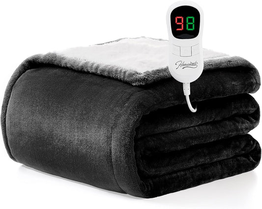 Homemate Electric Heated Blanket Full Size - 72"x84" Heating Blanket Full Size 1/2/4/6/8 Hours Auto-Off 10 Heat Level Over-Heat Protection Flannel Sherpa ETL Certification