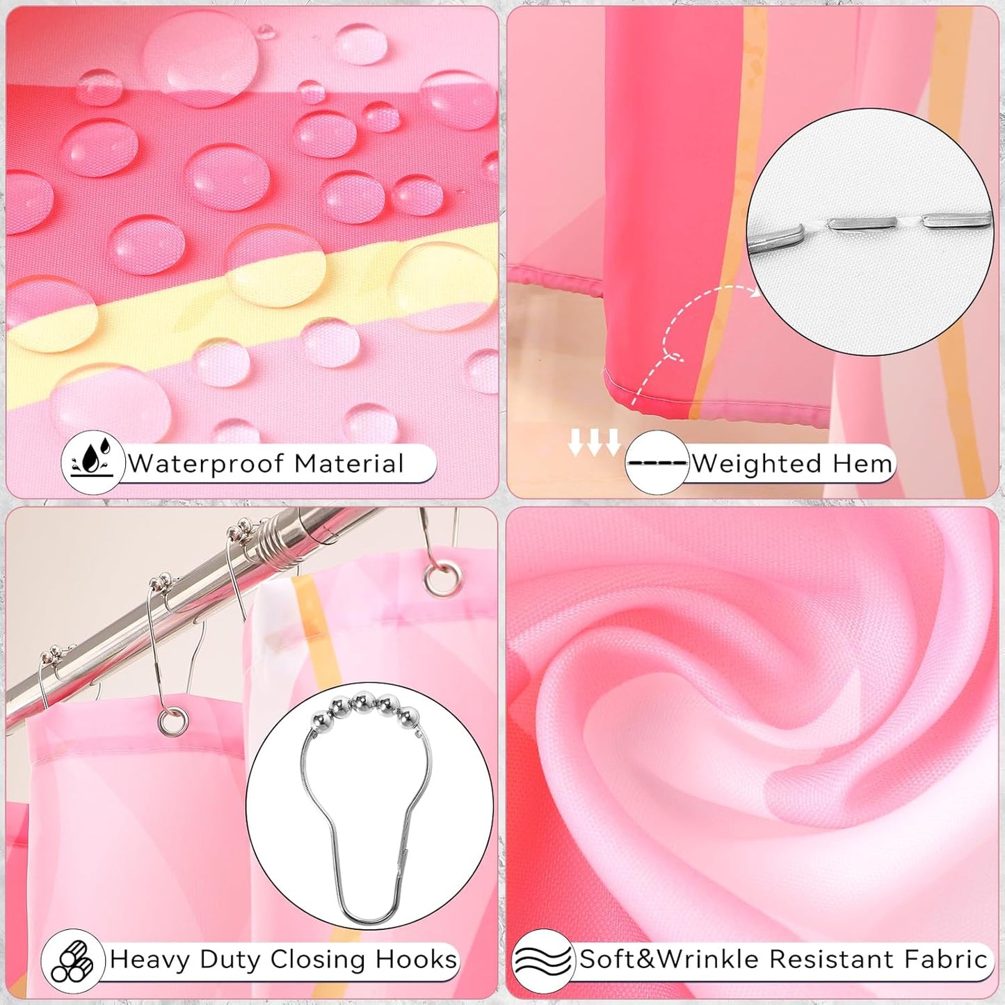 Bathroom Set - Pink and Gold Bathroom Accessories, Bathroom Sets with Shower Curtain and Rugs, Pink Shower Curtain Set with Bathroom Trash Can, Soap Dispenser, Soap Dish for Home Decor
