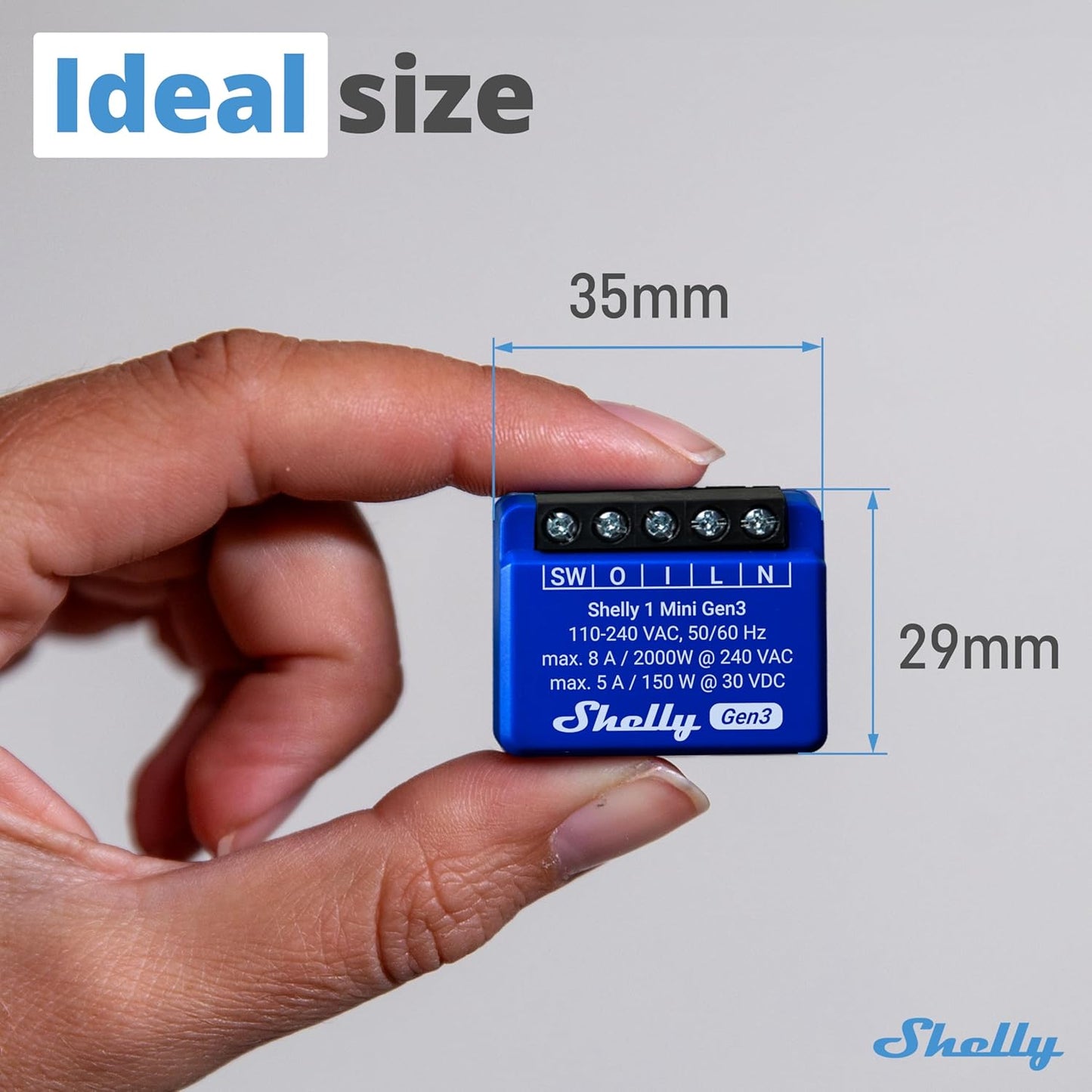 Shelly 1 Mini Gen3 | WiFi Smart Switch Relay 1 Channel 8A | Home Automation | Bluetooth Gateway | Compatible with Alexa & Google Home | iOS Android App | No Hub Required | Dry Contacts