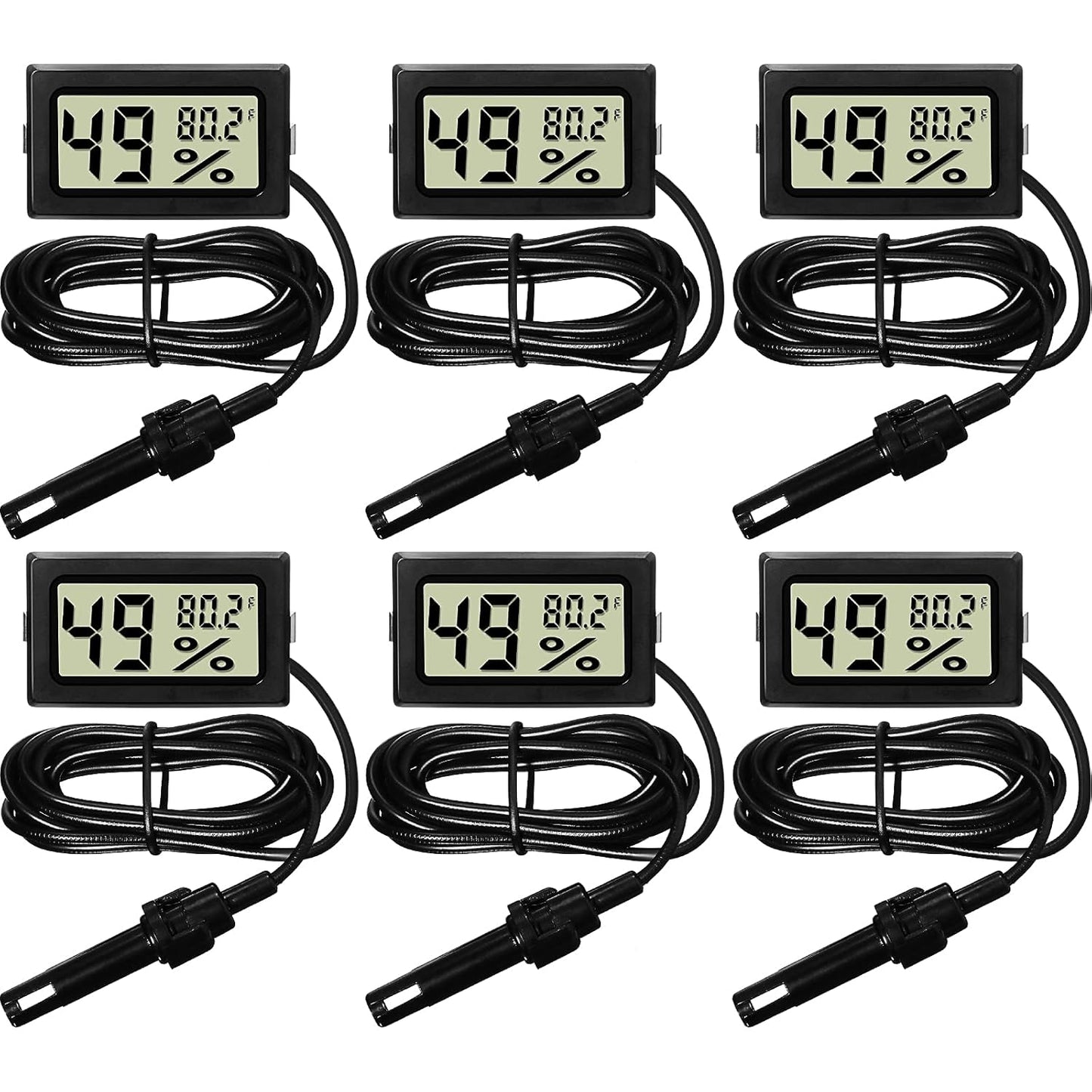 Weewooday Mini Digital Temperature Humidity Meters Gauge with Probe Gauge LCD Fahrenheit Display Thermometer Hygrometer for Incubator Reptile Plant Greenhouse Chicken Coop Garden(Black, 6 Pieces)