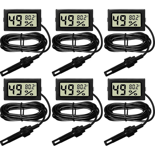 Weewooday Mini Digital Temperature Humidity Meters Gauge with Probe Gauge LCD Fahrenheit Display Thermometer Hygrometer for Incubator Reptile Plant Greenhouse Chicken Coop Garden(Black, 6 Pieces)