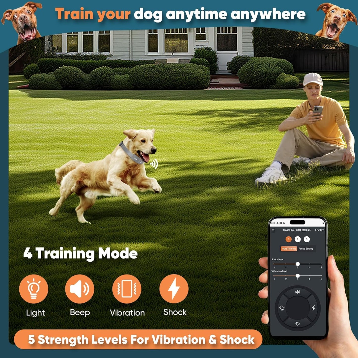 GPS Electric Dog Fence with Free App, Wireless Fence System with Training Collar, Portable Fence for Outdoor Use, Rechargeable Waterproof Flexiable Collar, Adjustable of Dogs (Gray)