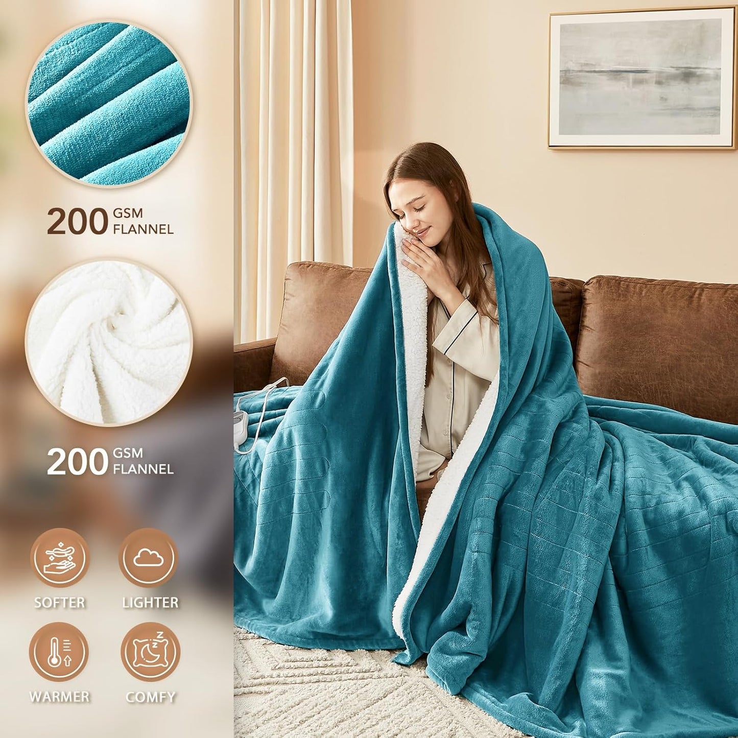 Homemate Electric Heated Blanket Full - 72"x84" Heating Bed Blankets Throw with 10 Heating Levels 8 Hours Auto Off Fast Heating Over-Heated Protection Ultra Soft Warm Flannel ETL Certified