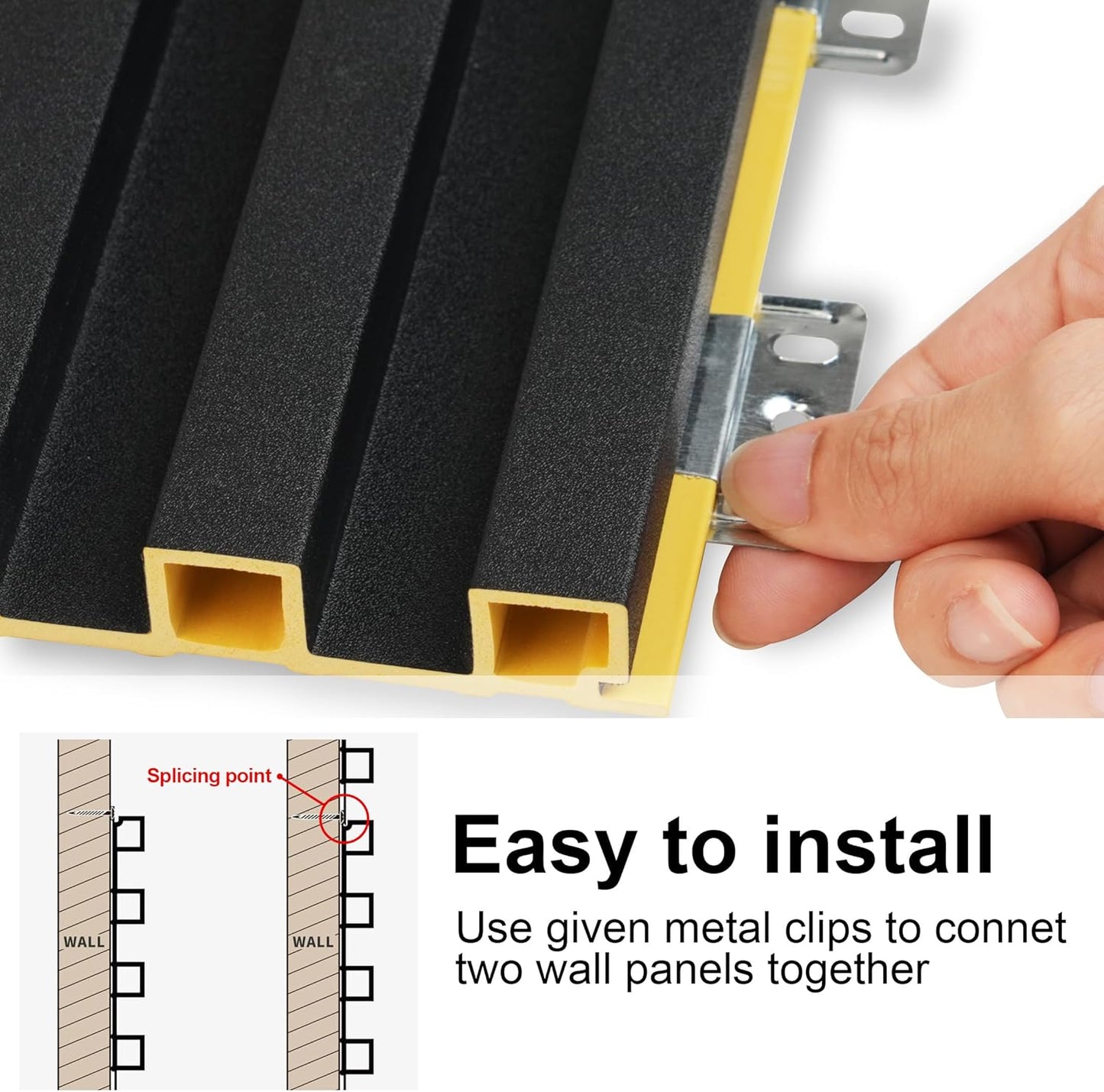 8-Pack WPC Slat Wall Panels - 3D Wall Panels, Water-Proof and Easy Installation, Accent Slat Wall Paneling for Living Room, Office,Black, 96 x 6.6 Inch