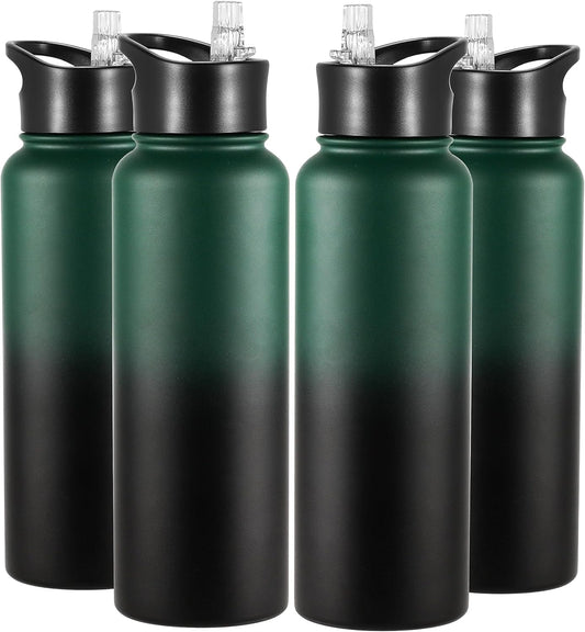 VEGOND 40 oz Insulated Water Bottle Bulk Stainless Steel Metal Water Bottles with Leak Proof Straw Lid & Spout Lid, Wide Mouth Double Walled Vacuum Travel Sports Bottle, 4 Pack