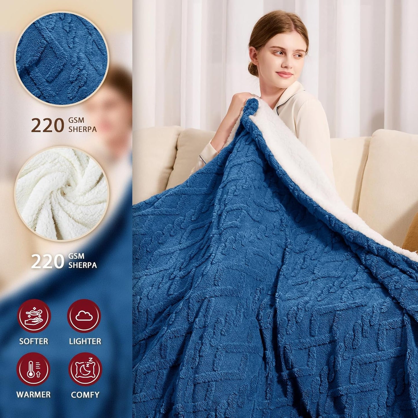 Heated Electric Blanket King Size-100"x90" Heating Blanket with 10 Heating Levels & 5 Time Settings Over-Heat Protection，Winter Warmer for Adults with ETL Certification（Blue）