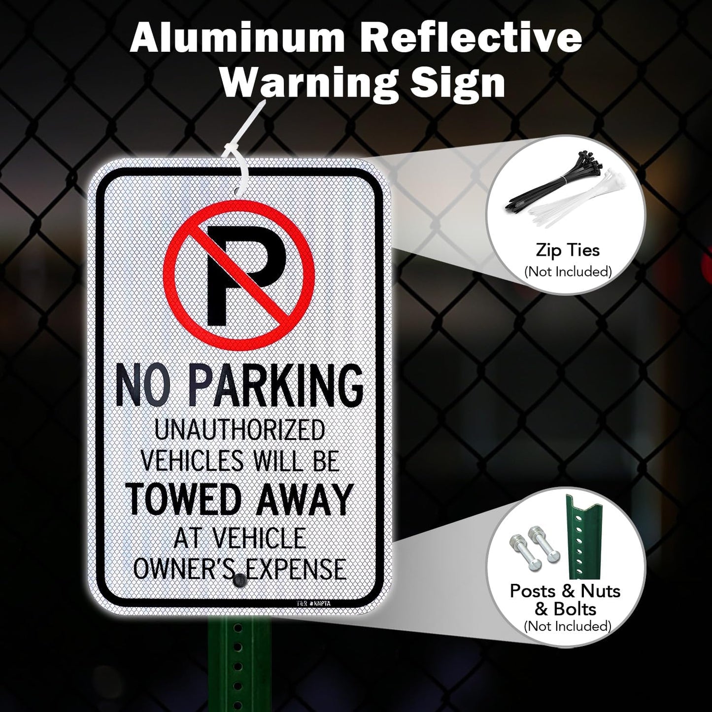 T&R (2 Pack) Large No Parking Sign Will Be Towed Away Sign, 18" x 12" Engineer Grade Reflective Sheeting, Rust Free Aluminum, Weather Resistant, Waterproof, Fade Resistant, 2 Pre-drilled Holes