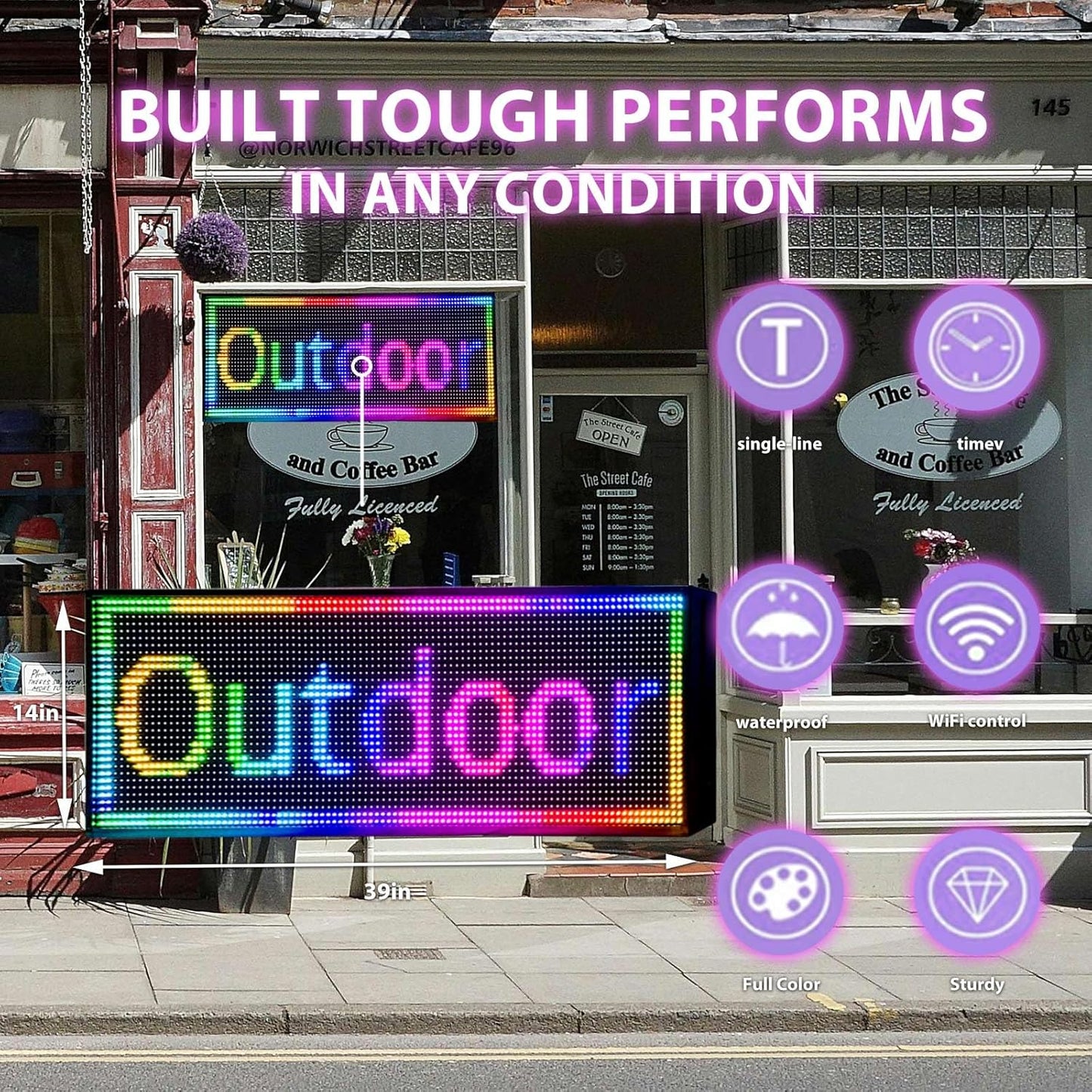 Programmable Led Sign With Full Color Display - Energy Saving and Waterproof Led Message Board for Schools, Shops, and Businesses, Supports wifi Connection,39"x14"